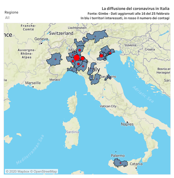 La mappa del contagio da Coronavirus in Italia